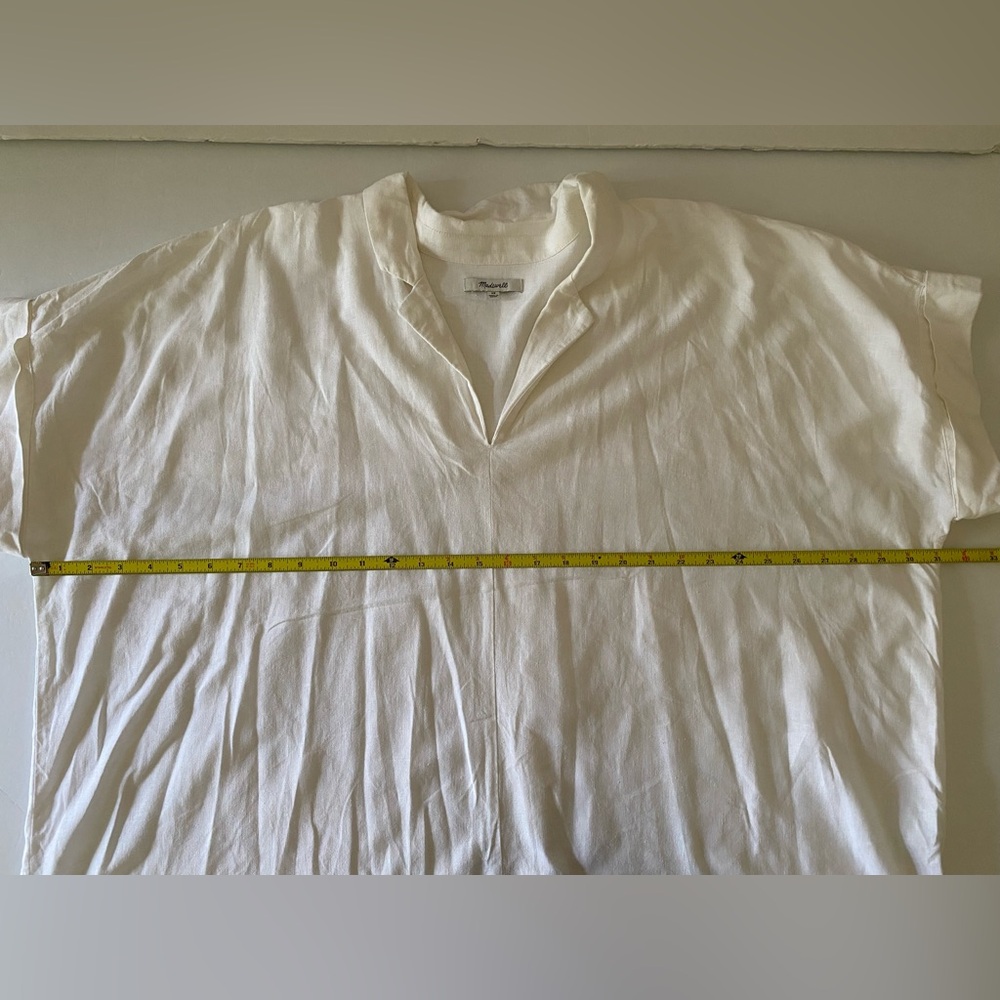 Madewell Women White Linen Blend Short Sleeve Central Shirt Popover 2X Back Slit - Picture 6 of 9